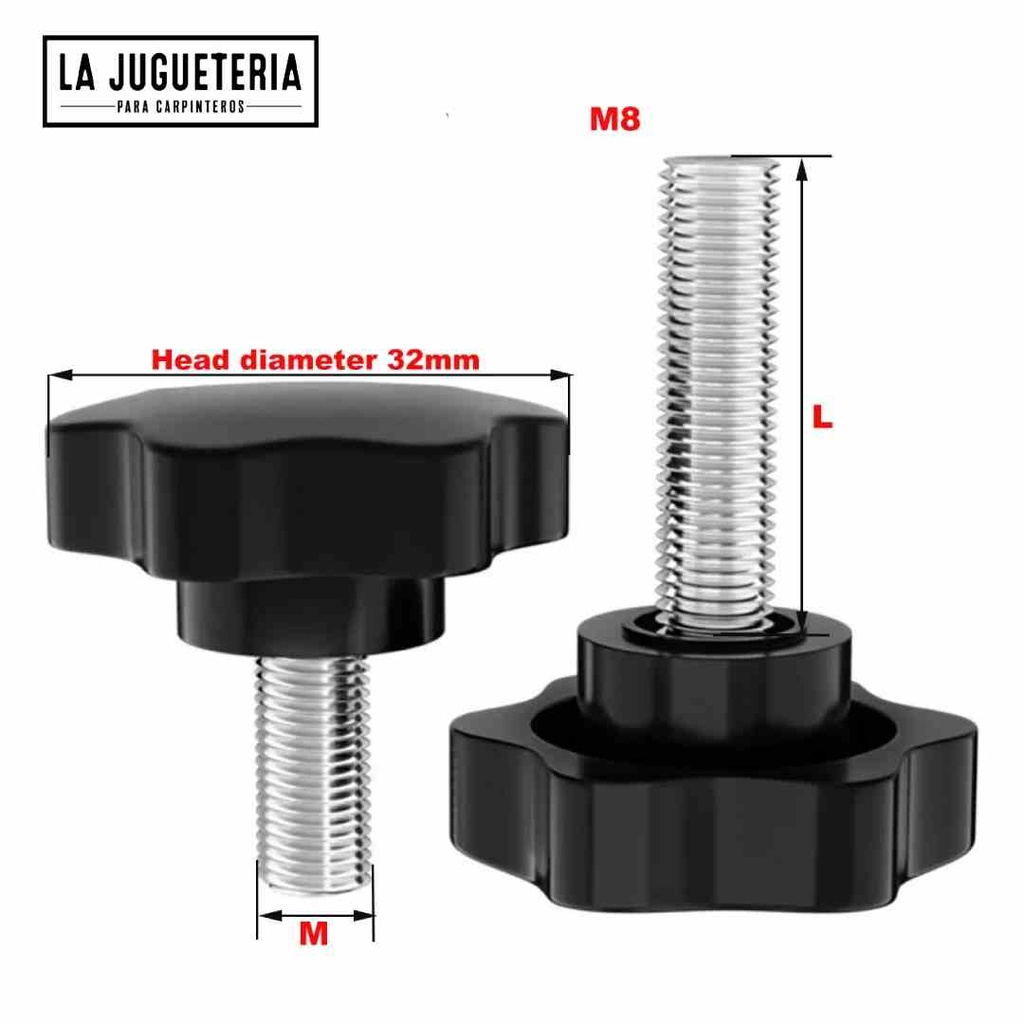 [A546] Perilla de sujeción estrella M8 x 50mm de largo tipo tuerca Paquete 5 pcs