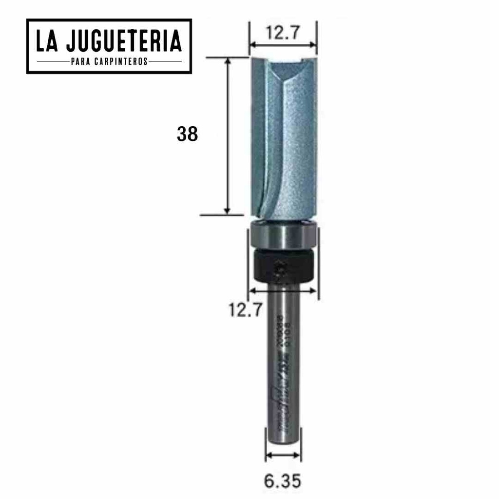 Fresa de corte recto, copiadora con 1 rodamiento 12,7x38 mm ( 1/4-1/2x38mm). Vástago de 1/4". Ref.P51