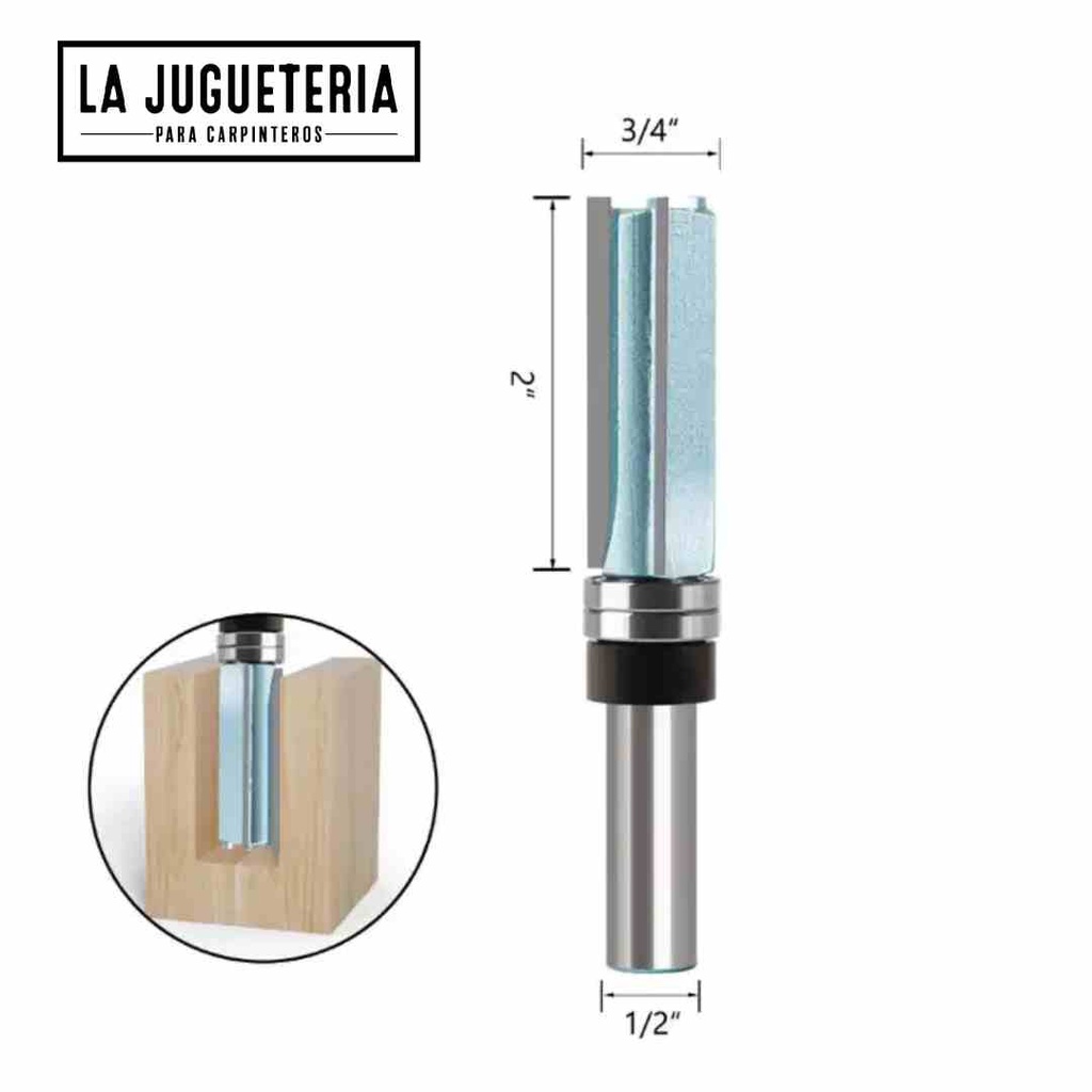 Fresa de corte recto 50,8mm (1/2-3/4-2"), copiadora con 2 rodamientos abajo. Vástago de  1/2". Ref. G54