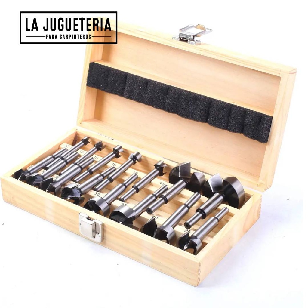 Brocas forstner de acero de carbono para carpintería. Set de 15 piezas.
