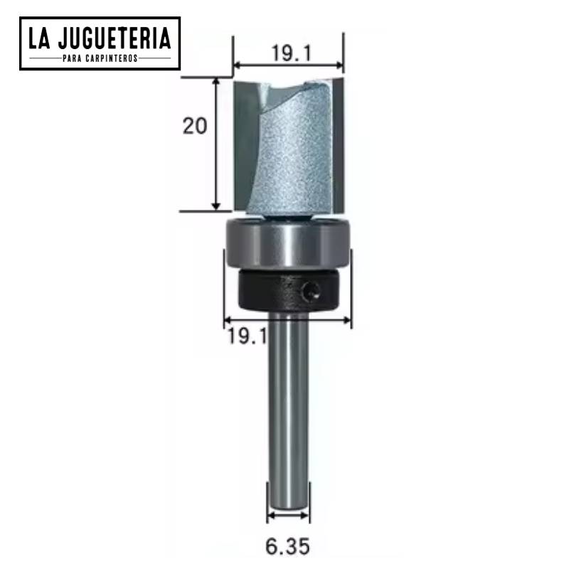 Fresa Recta de Carburo con Rodamiento Superior para Rebajadoras - Copiadora 1/4 x 3/4 (19,05mm) Ref.P53