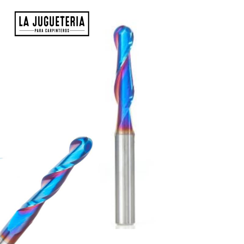 Fresa Diente de Perro de Carburo Sólido con Recubrimiento Nano Azul, 1/4" de Diámetro x 2-1/2" de Longitud, para Fresado de Precisión. Vástago de 1/4". Ref.P55