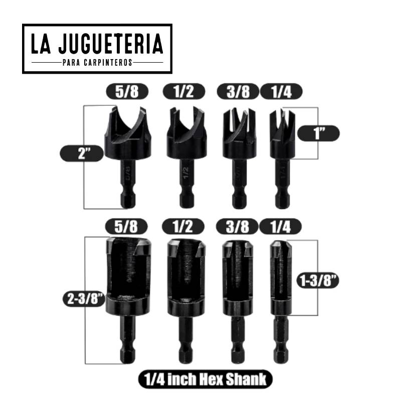 Set de 8 Brocas sacabocados o sacatarugos Tipo C y garras de 1/4", 3/8", 1/2", 5/8" (Métrica 6mm 10mm 13mm 16mm) con toma rápida