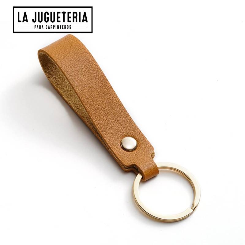 Llavero de cuero MARRÓN para grabar laser para regalo corporativo con anilla dorada 