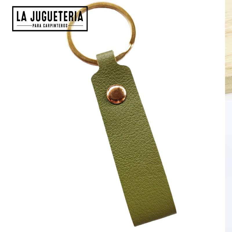 Llavero de cuero VERDE para grabar laser para regalo corporativo con anilla dorada