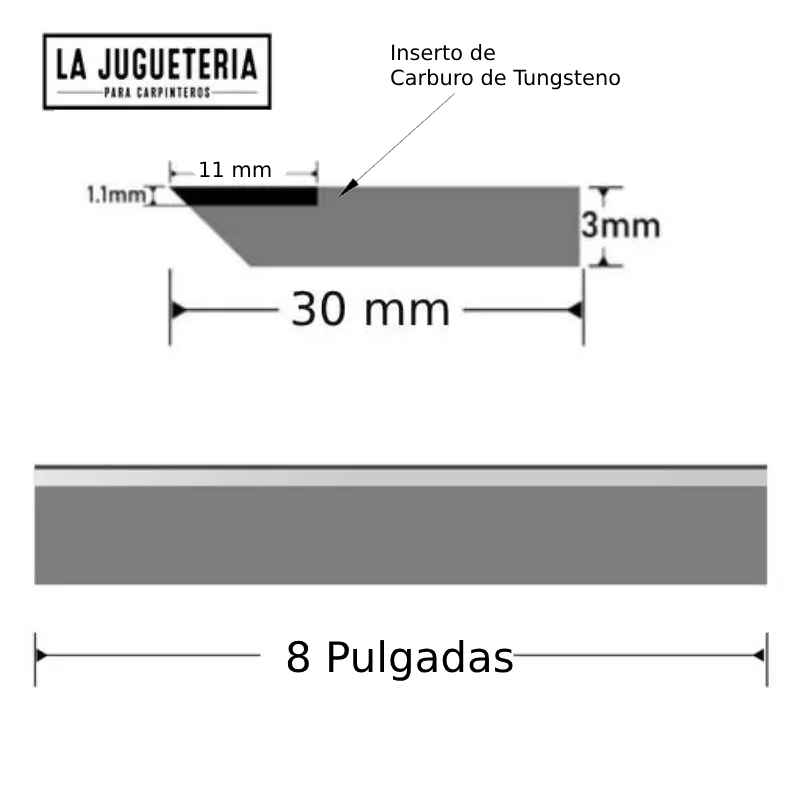 Cuchillas TCT Calzadas para Cepilladoras y canteadoras (Juegos de 3 hojas) 8" Pulgadas x30x3