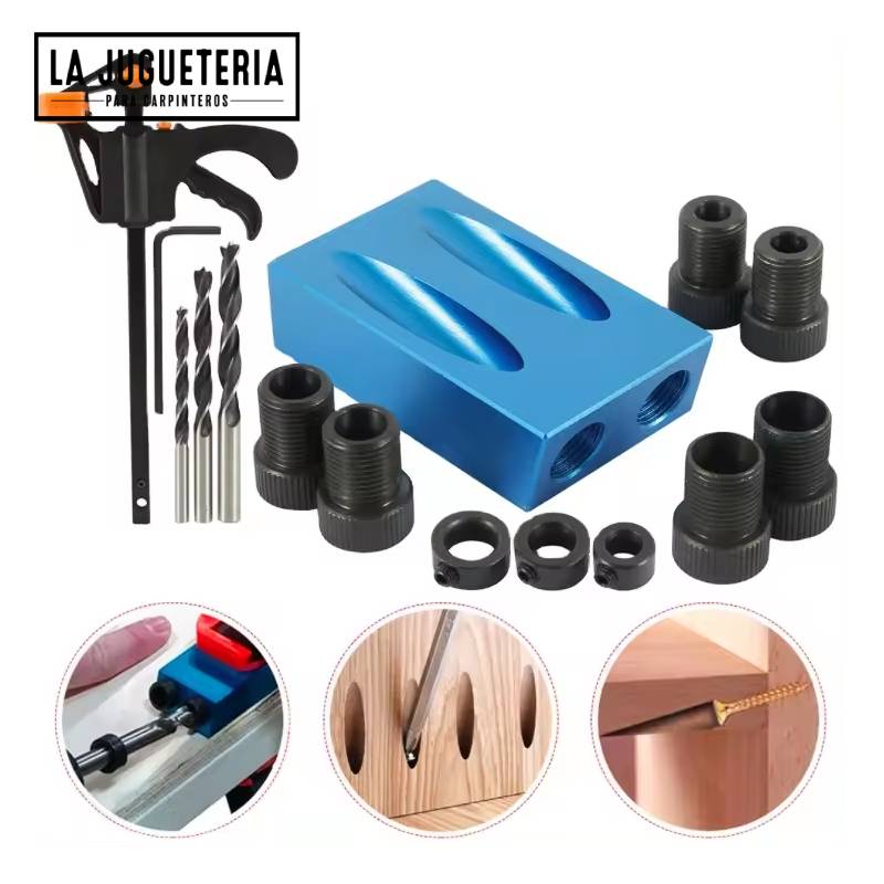Plantilla para agujeros oblicuos tipo Pocket Hole azúl 