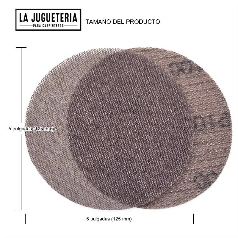 Disco de Lijado de Malla PMS de 5 Pulgadas (125 mm), Grano 120, Sistema de Gancho y Bucle, Sin Polvo 
