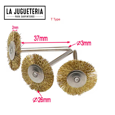 [A1070] Mini cepillos rotativos de latón para Dremel y Mototool- Juego de 5 piezas  Tipo "T"