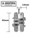 Bisagra oculta o invisible ECH para puertas de muebles y armarios - Aleación de zinc y acero inoxidable - Tamaño 45x13x9 mm - Color plateado