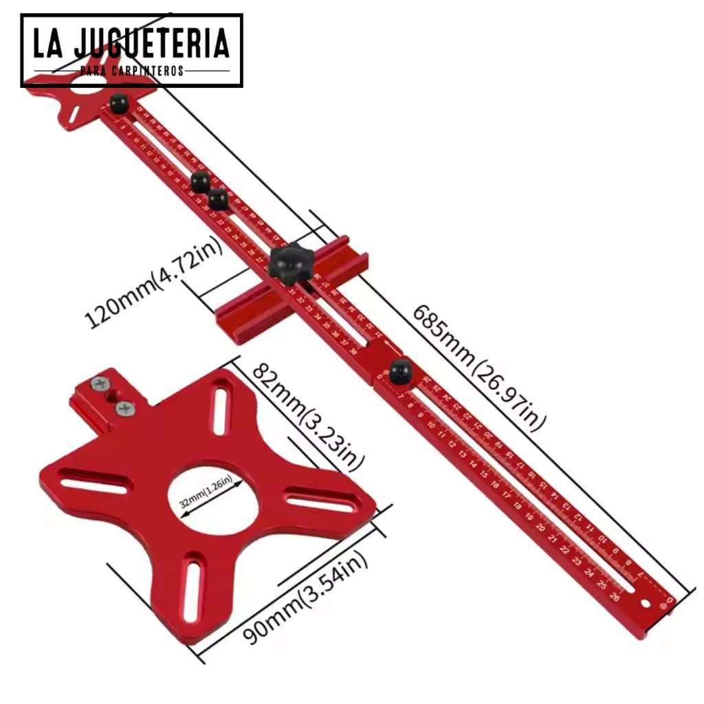 Plantilla de Corte Circular y Fresado para Enrutador 3 en 1 - Soporte Ajustable de 9 a 61 cm para Madera, Ideal para Proyectos de Carpintería Profesional y DIY 
