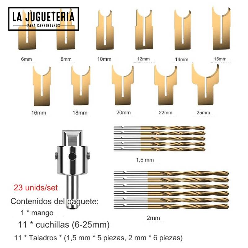 Kit de brocas buda para taladro - Conjunto de 23 piezas -tamaños desde los 6 mm (aprox. 1/4") hasta los 25 mm (1")