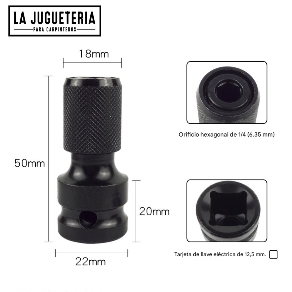 Convertidor Hexagonal de 1/2" a 1/4" con Liberación Rápida - Adaptador para Llave de Impacto y Trinquete