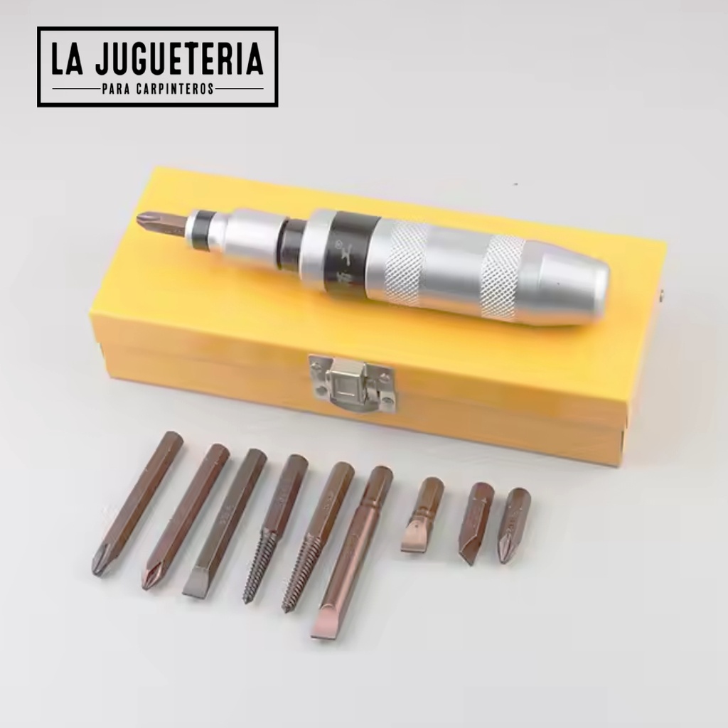 Destornillador de Impacto Manual con Juego de Puntas - Herramienta Profesional para Aflojar Tornillos Recalcitrantes
