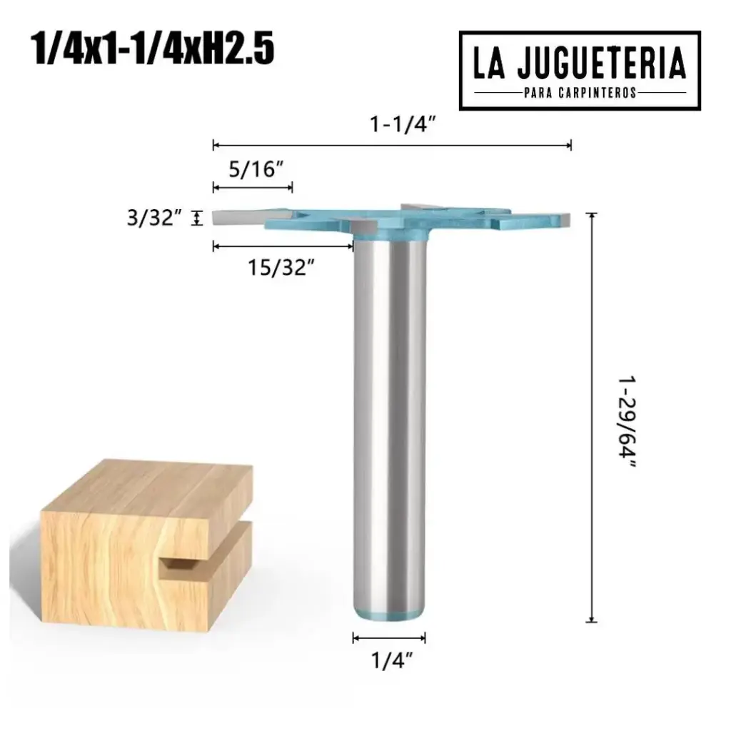 Cortador de Ranurado Longitud 31.8*H2.5 “T” de 4 Bordes con Vástago de 1/4" (6,35 mm) – Broca Router de Grado Industrial para Madera Ref:P65