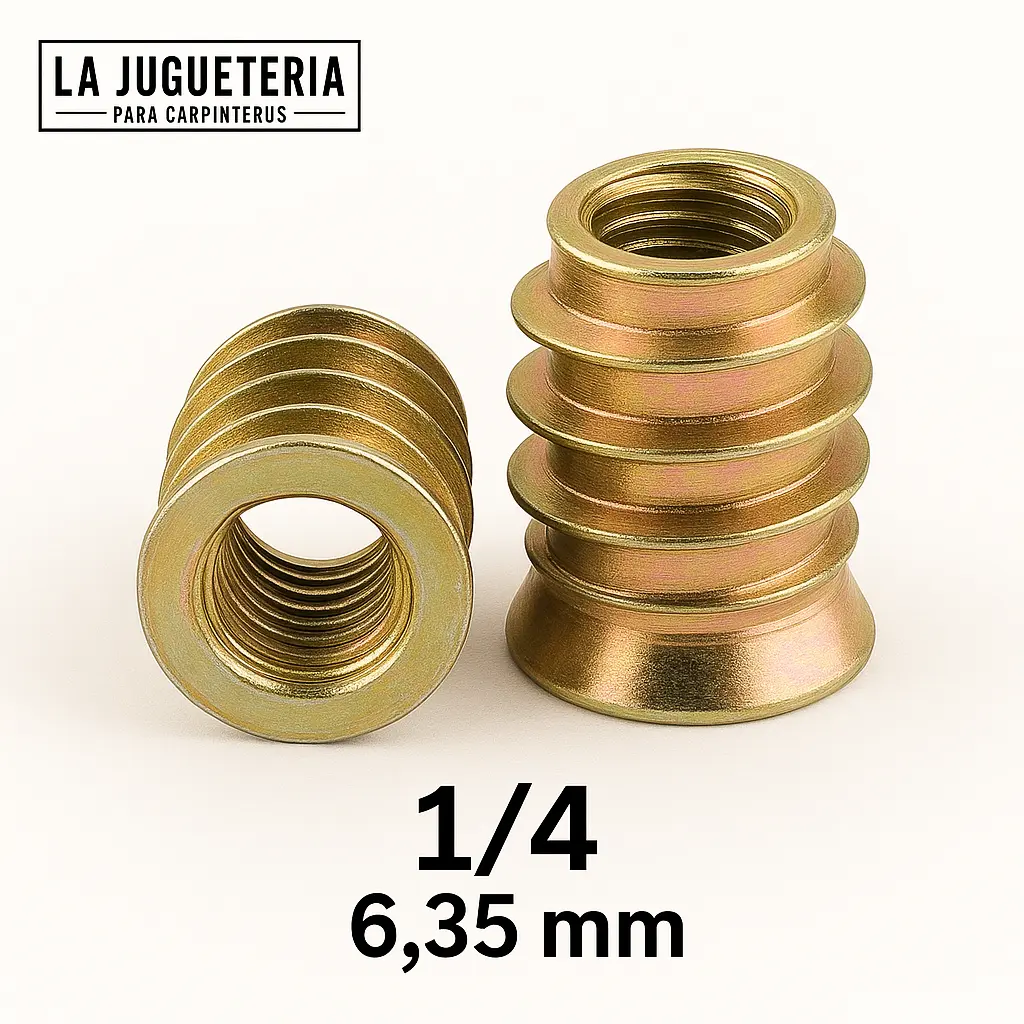 Tuerca de embutir 1/4" x 15mm - Insertos para madera (1/4" (6,35mm), 25 Unidades)