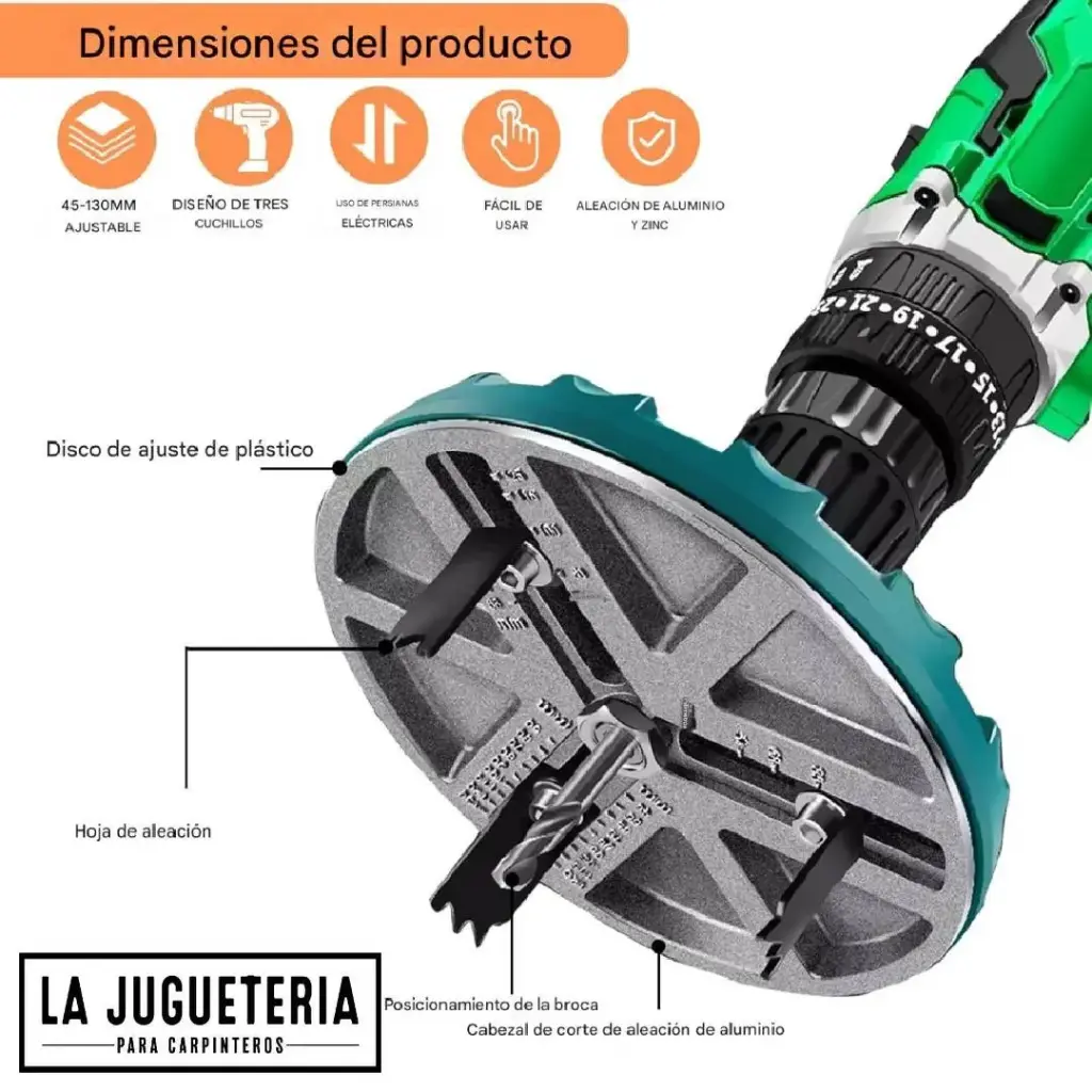 Cortador de Orificios Ajustable (45 – 130 mm)