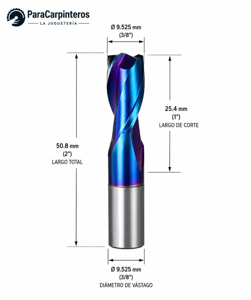 [A1018] Fresa de Compresión CNC 10 × 25 × 50 mm con Recubrimiento Cerámico (NACo) – Ref: G74