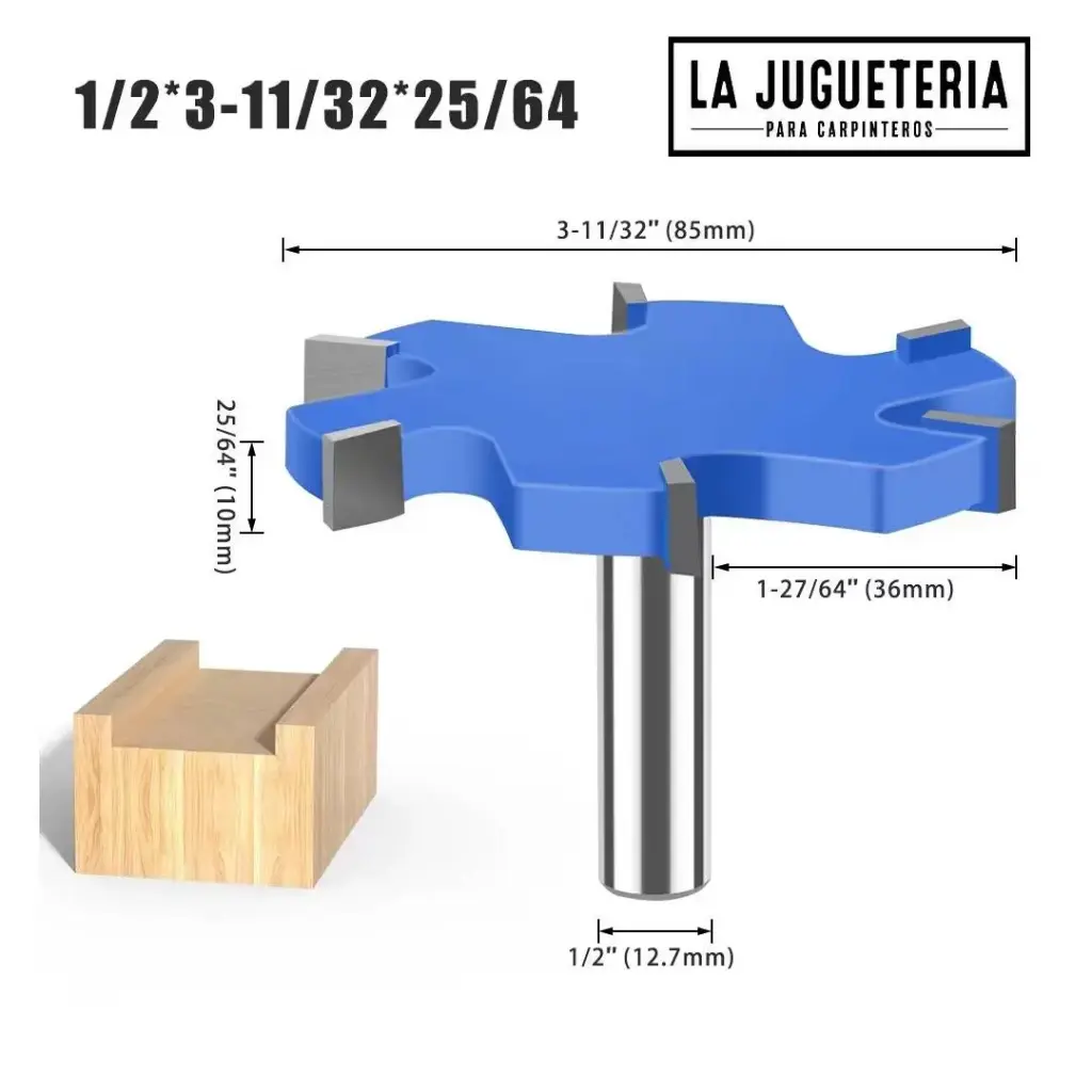 [A1023] Fresa de Ranurado en “T” de 85 mm (3-11/32″) – Vástago 1/2″ (12,7 mm) – Lengueta 10 mm (15/64″) – Ref: G73