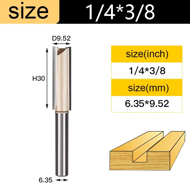 [A2321] Fresa recta CNC – Corte 3/8" (10mm), profundidad 30 mm, vástago 1/4"   Ref:P78