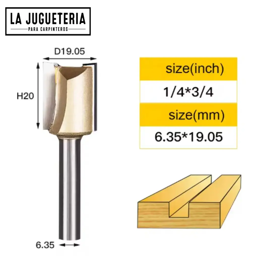 [A2319] Fresa recta CNC – Corte 3/4" (19.05 mm), profundidad 20 mm, vástago 1/4" (6.35 mm)  Ref:P81