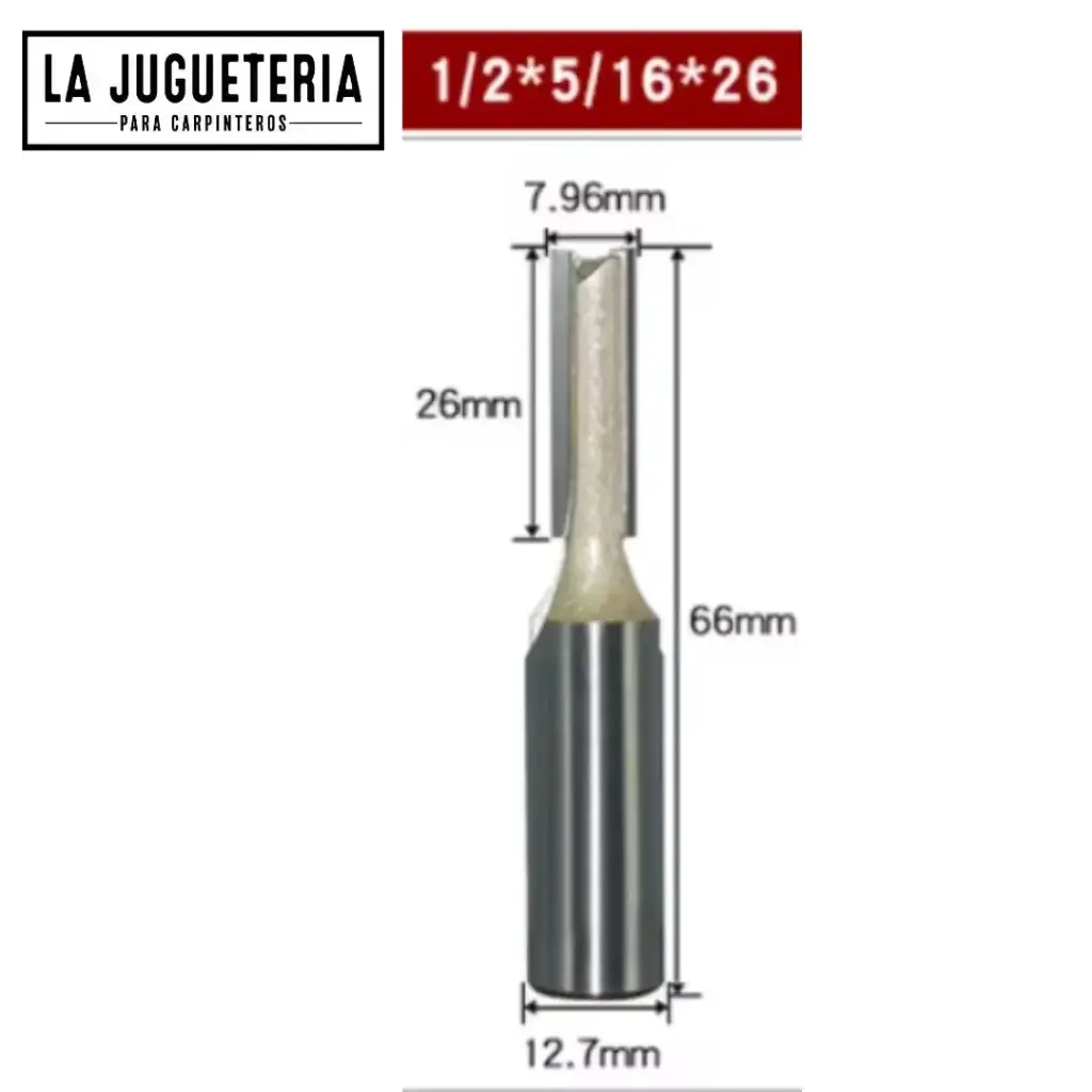 Fresa recta CNC – Corte 5/16" (7.96 mm), profundidad 26 mm, vástago 1/2" (12.7 mm)   Ref:G79