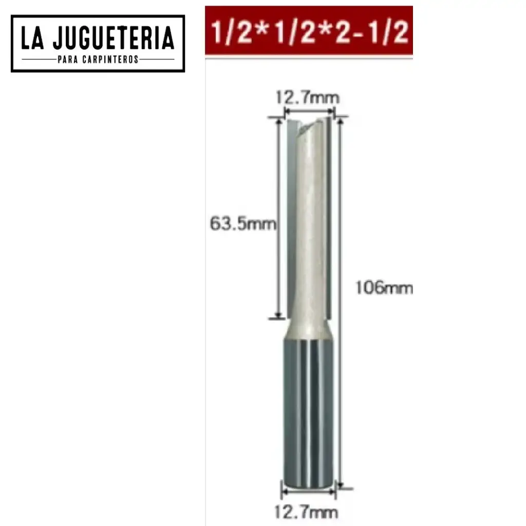 Fresa recta CNC – Corte 1/2" (12.7 mm), profundidad 3", vástago 1/2" (12.7 mm) Ref:G106