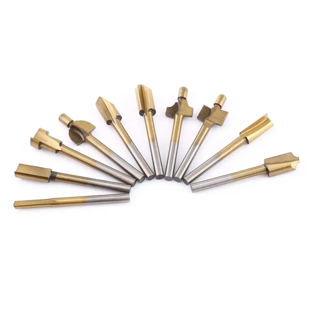 [A1159] Set de Brocas para Fresadora de Madera | Vástago 3 mm | HSS Recubiertas en Titanio | Perfil Decorativo CNC