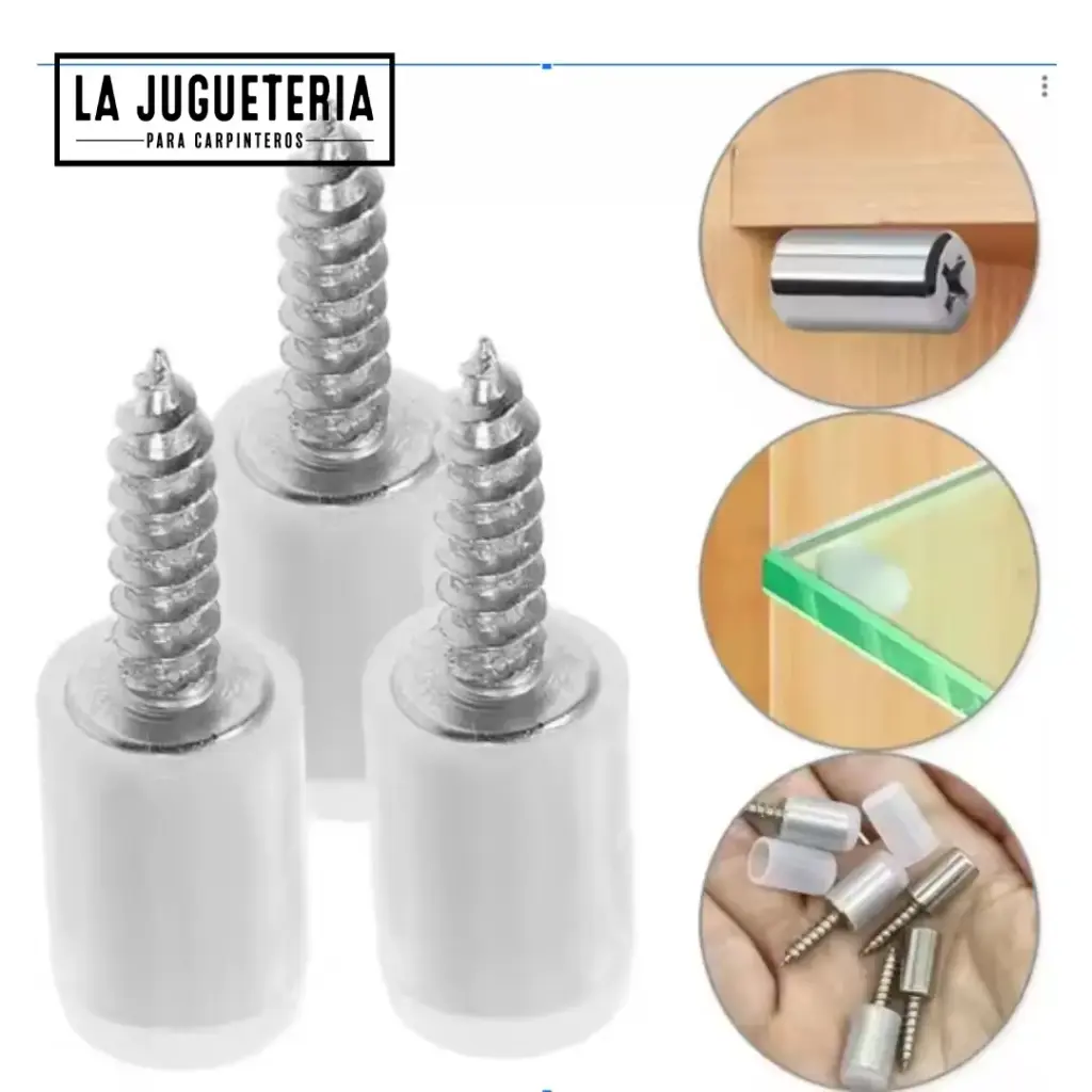 Soportes Laminados con Tornillo Autorroscante y Funda de Goma | 10 Uds | Topes Antigolpes para Puertas de Vidrio o Madera 