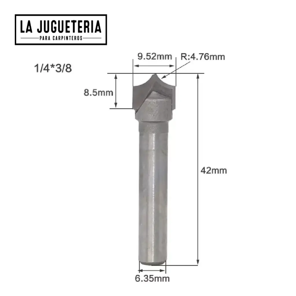 Fresa de Grabado CNC 1/4" x 3/8" | V-bit R4.76 mm Punta Redondeada | Carburo C3   Ref: P99