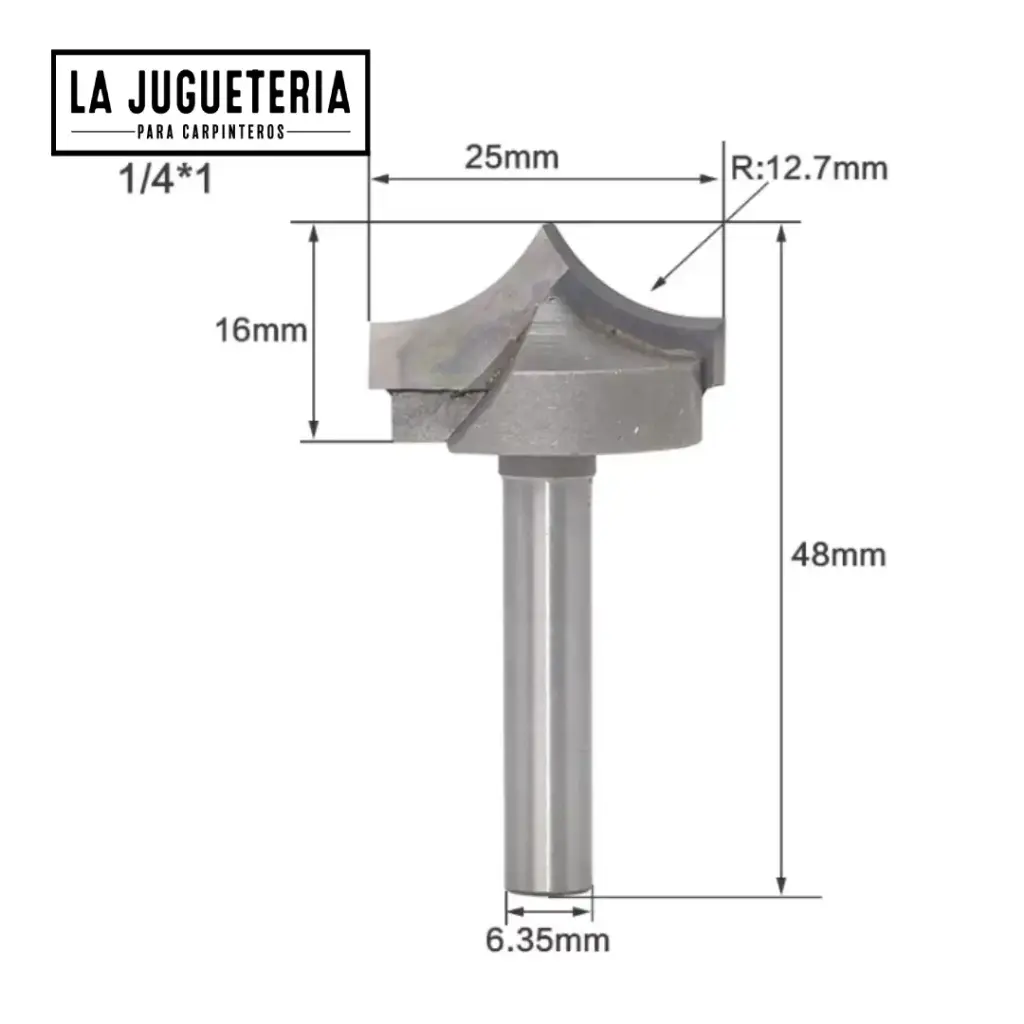 Fresa CNC V-bit 1/4" x 1" | Radio R12.7 mm | Grabado Profundo y Decorativo en Madera | Carburo C3 Industrial   Ref: P103