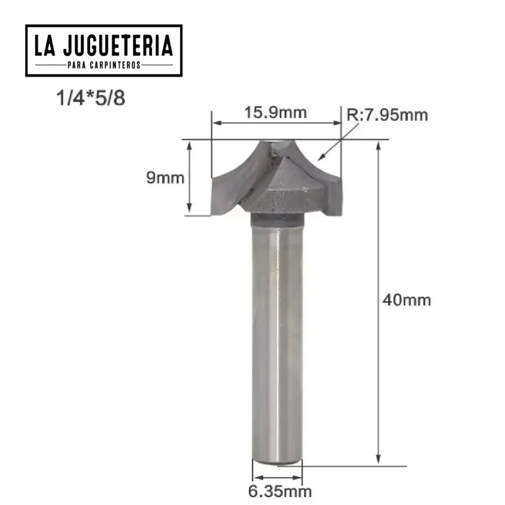Fresa V-Groove con Punta Plana 1/4" × 5/8" (15.9 mm) | Radio R7.95 mm | Carburo C3  Ref: P106