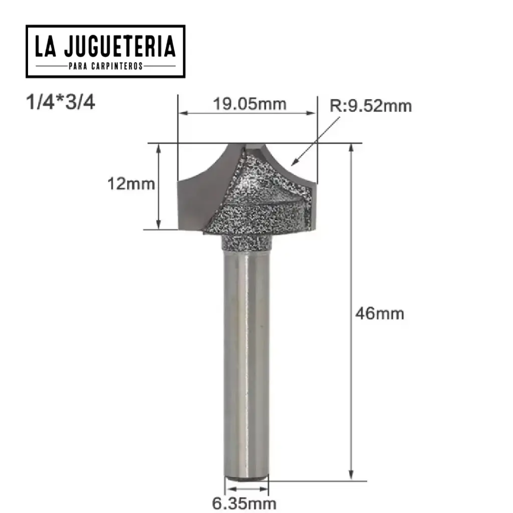 Fresa V-Groove Punta Plana 1/4" × 3/4" (19.05 mm) | Radio R9.52 mm | Carburo C3   Ref: P107