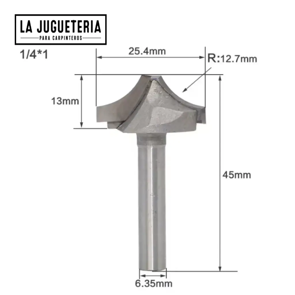 [A2287] Fresa V-Groove Punta Plana 1/4" × 1" (25.4 mm) | Radio R12.7 mm | Carburo C3 Industrial    Ref: P108