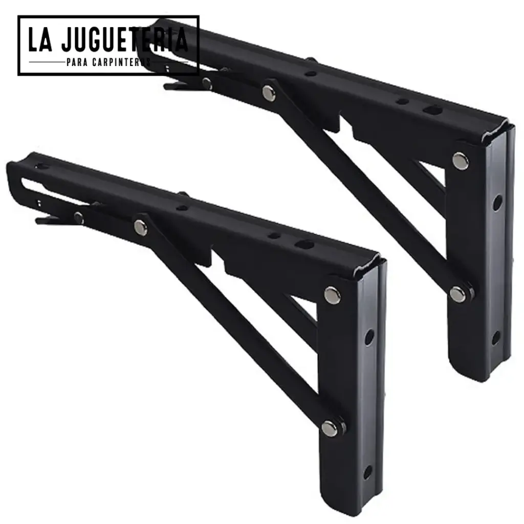 Soportes ó escuadras Plegables para Estantes de Acero Inoxidable - Set de 2 Unidades (30x17.5cm) - Carga Máxima 132.3 lbs Color Negro