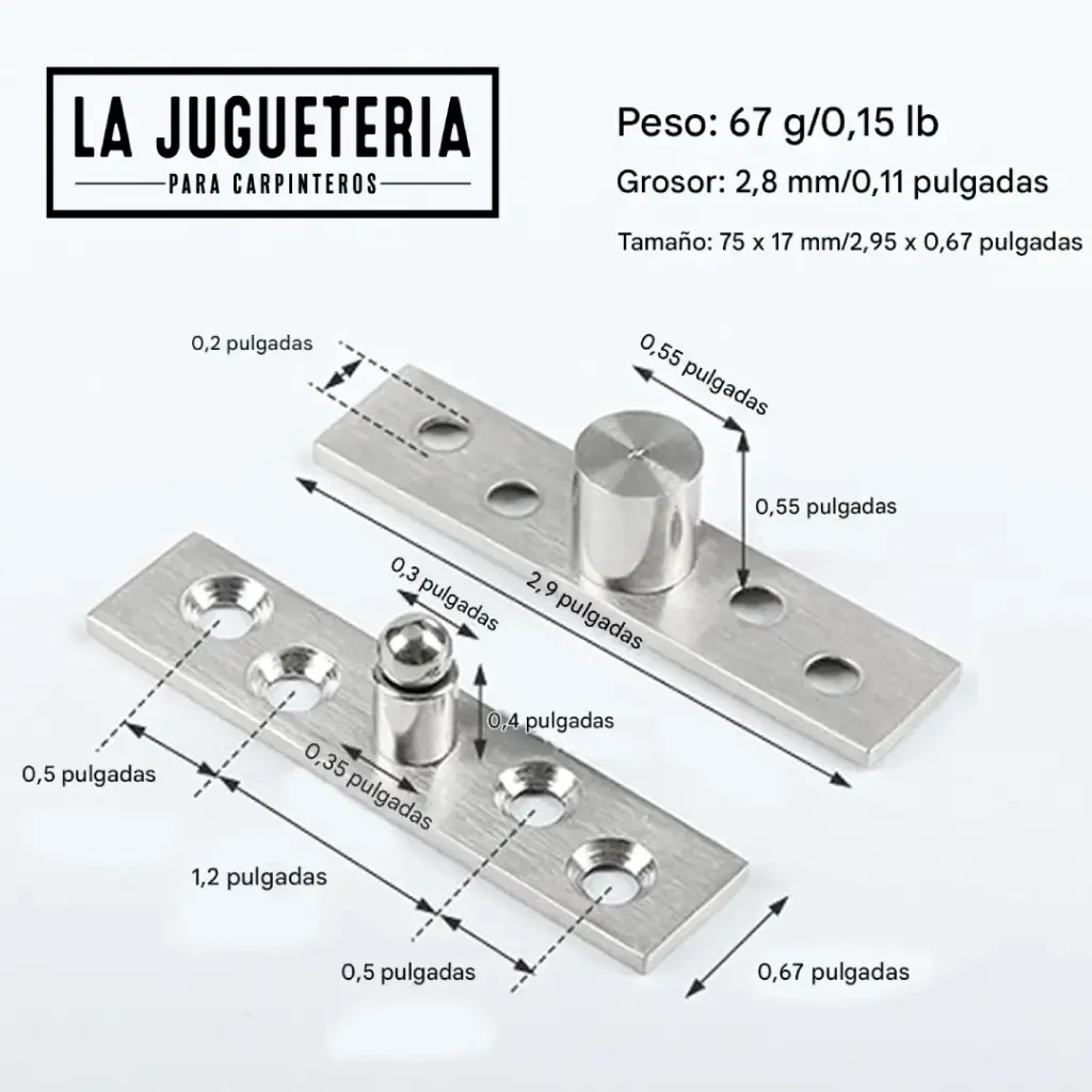 [A2239] Bisagra Pivotante Oculta de Acero Inoxidable para Puertas Abatibles – 75x17 mm