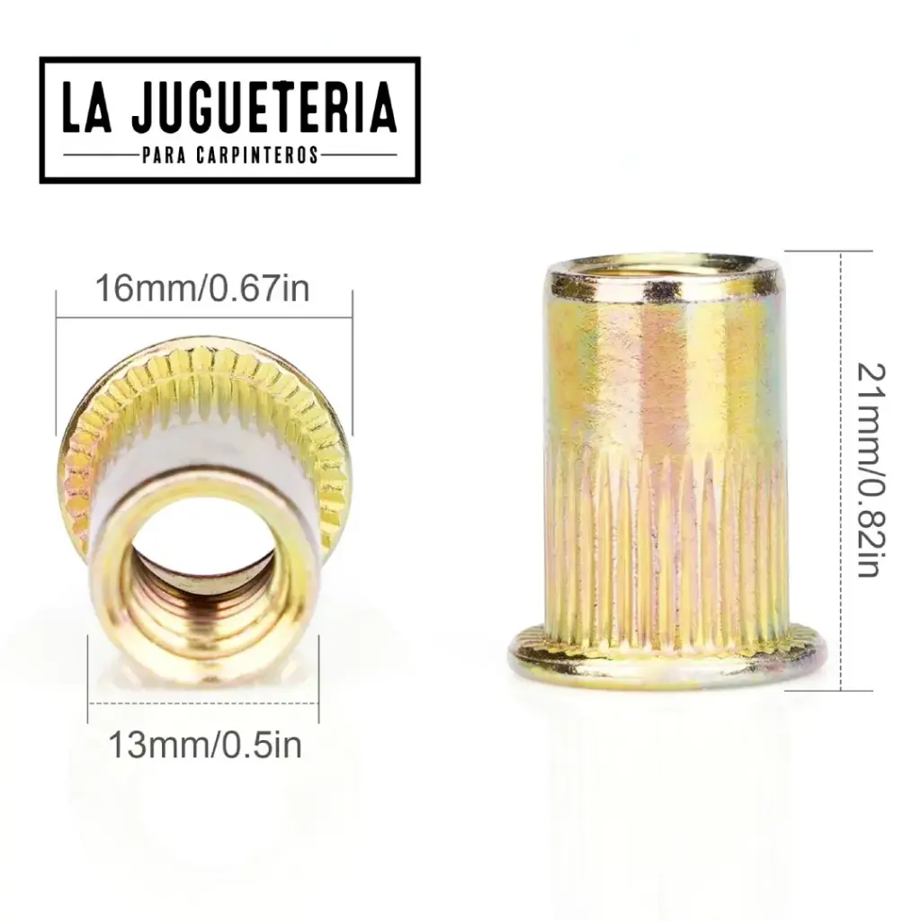 [A1186] Tuerca Remachable 3/8"-16 UNC (9.52 mm)| Acero al Carbono Zincado Dorado