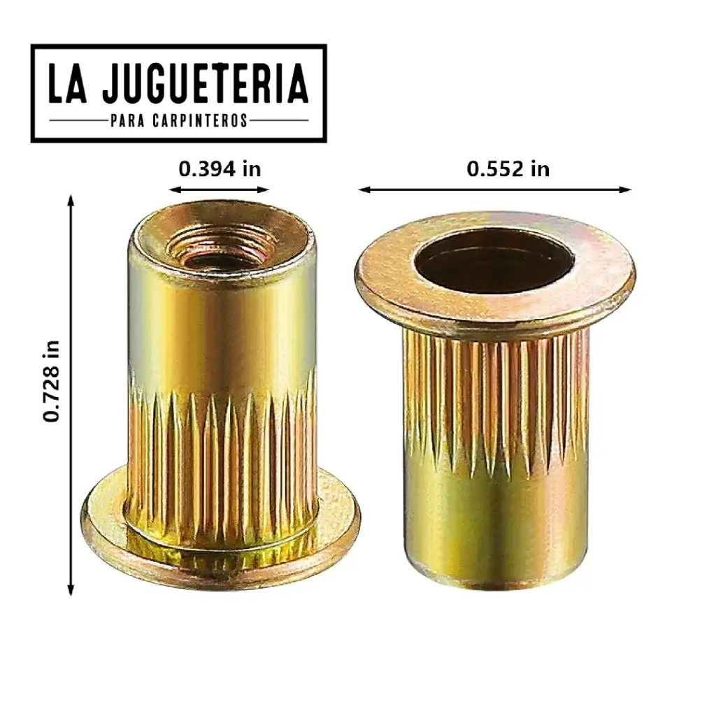 Tuerca Remachable 5/16"-18 UNC tornillo M8 | Acero al Carbono Zincado Dorado