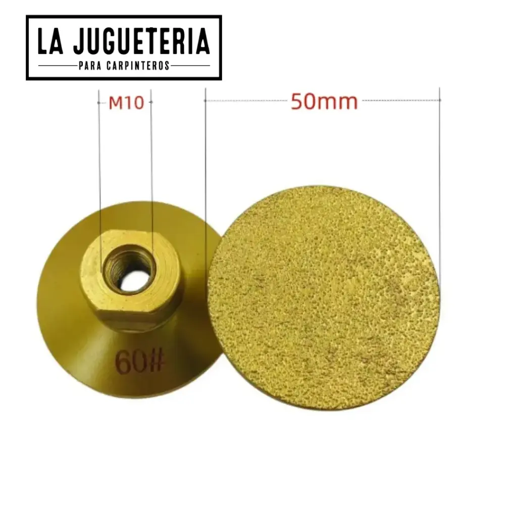 [A2009] Cabezal de desbaste diamantado plano 50 mm – Grano 60, rosca M10 para amoladora angular