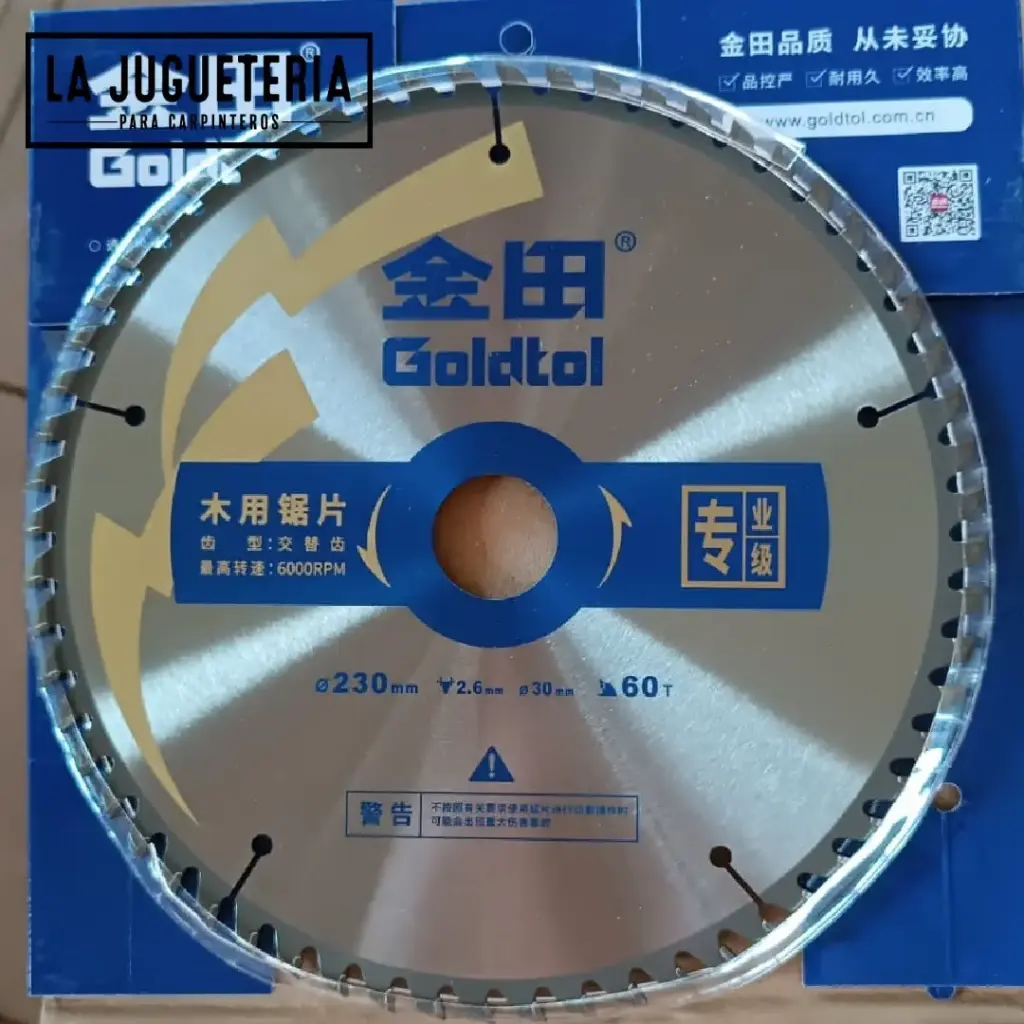 [A2019] Disco Sierra Circular Goldtol 230 × 30 × 2.6 mm – 60 dientes (9") para cortes Melamina y MDF