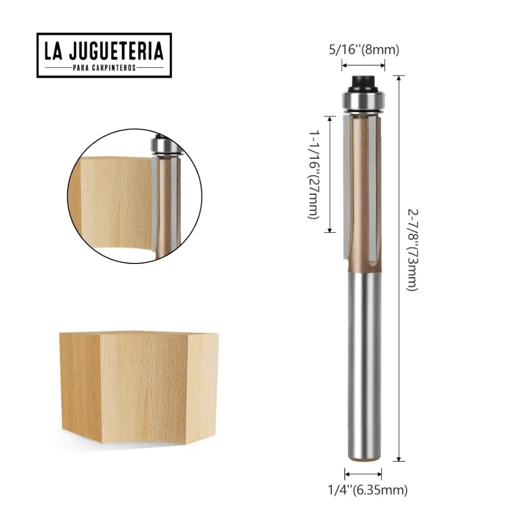 [A2027] Fresa Recta copiadora con Rodamiento de  3/8" Grosor – Corte Preciso con Vástago de 1/4"  Ref:P120