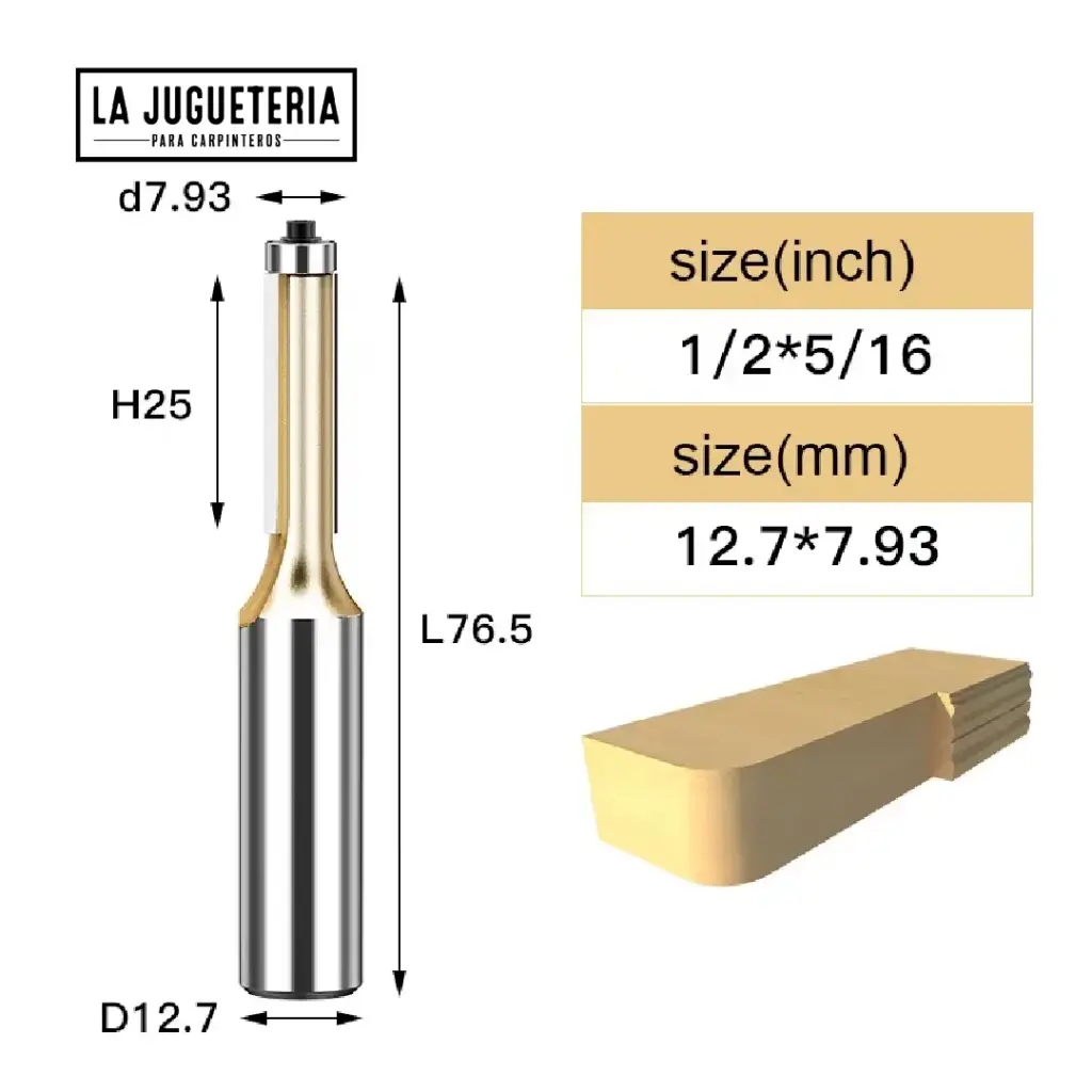 [A2030] Fresa Recta copiadora con Rodamiento de  5/16" de corte – Corte Preciso con Vástago de 1/2"  Ref:G110