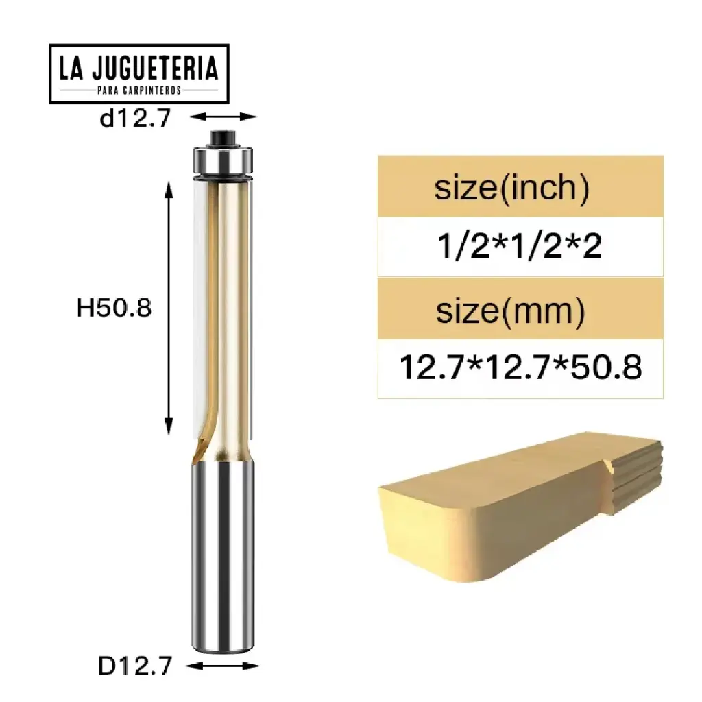 [A2034] Fresa Recta copiadora con Rodamiento de  1/2"*2" de corte – Corte Preciso con Vástago de 1/2"  Ref:G114