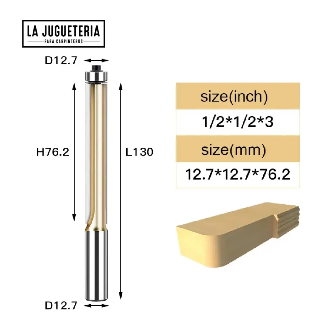 [A2035] Fresa Recta copiadora con Rodamiento de  1/2"*3" de corte – Corte Preciso con Vástago de 1/2"  Ref:G115
