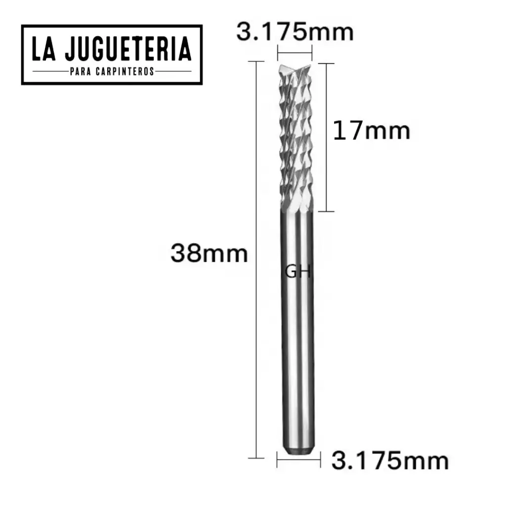 Fresa CNC Tipo Corn 3.175 mm × 17 mm × 38 mm – Corte Limpio en MDF y Plásticos V22