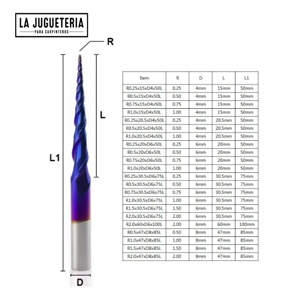 [A2055] Fresa CNC punta bola nose R0,50*15*D4*50 Ref:V23