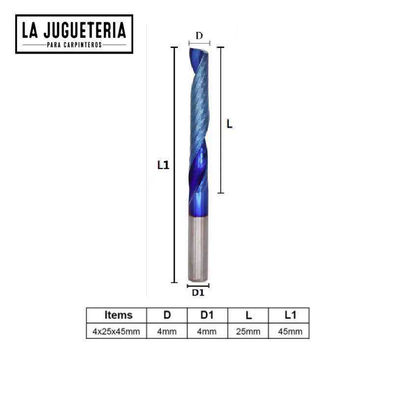 [A2061] Fresa de Extremo en Espiral de Carburo con Recubrimiento Nano de 3.175x25.4x50.8 para Corte CNC Ref: V19