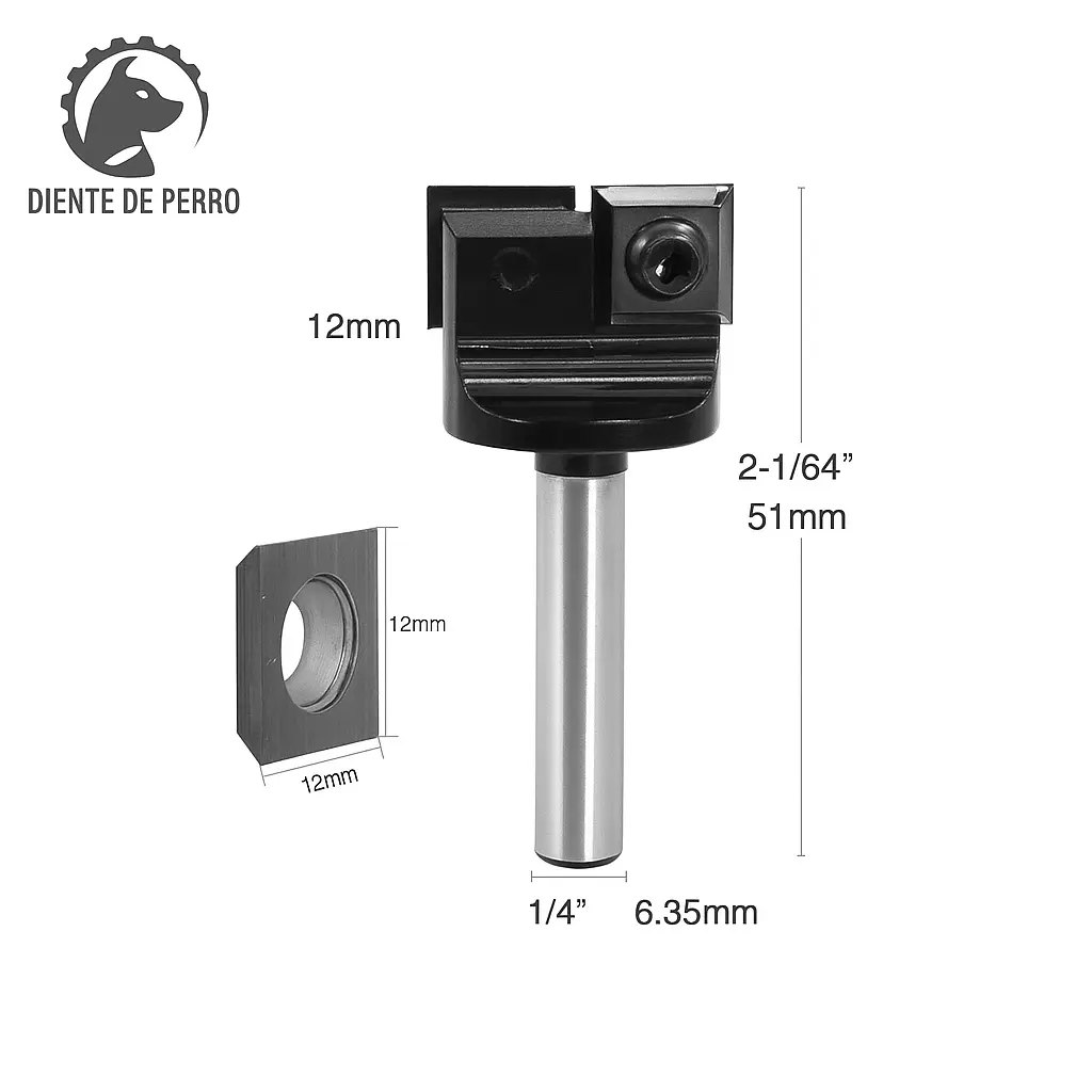 Fresa de Insertos Cuadrados 12×12 mm – Vástago 1/4” |Limpiafondos