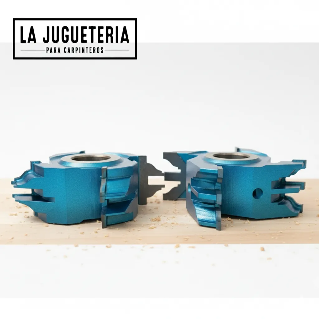 [A2098] Set de Fresas para Trompo con Perfil de Unión de 44 mm , moldura y contramoldura machihembrado puertas