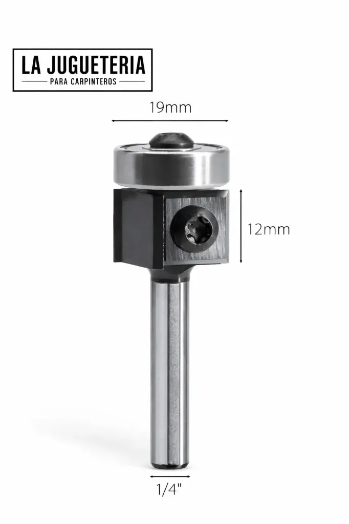 [A2103] Fresa de Corte Recto con Rodamiento Superior y Inserto de Carburo – Ø 19 mm | Vástago 1/4” | Grado Industrial Ref:P126